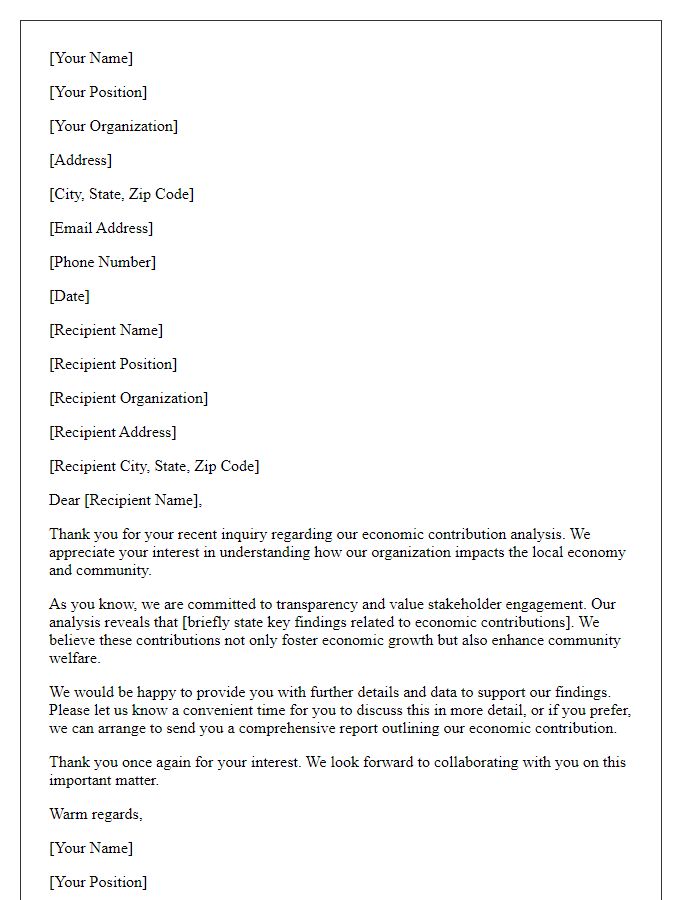 Letter template of stakeholder response for economic contribution analysis.