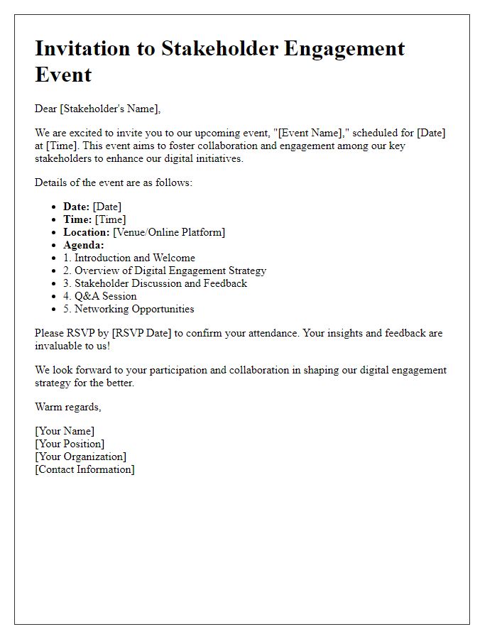 Letter template of stakeholder digital engagement strategy for event invitation.