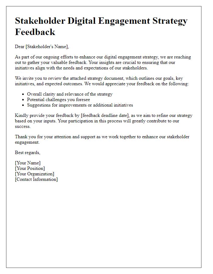 Letter template of stakeholder digital engagement strategy for feedback solicitation.