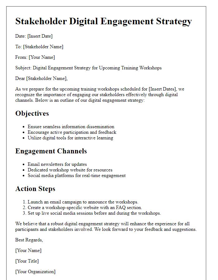 Letter template of stakeholder digital engagement strategy for training workshops.