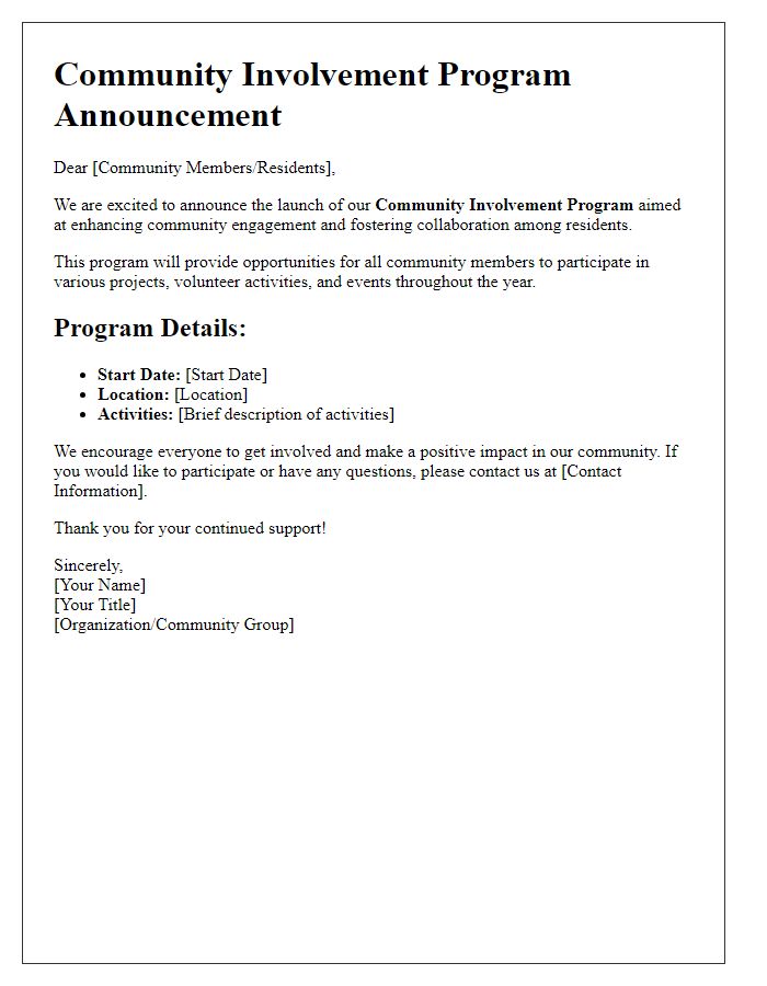 Letter template of community involvement program announcement