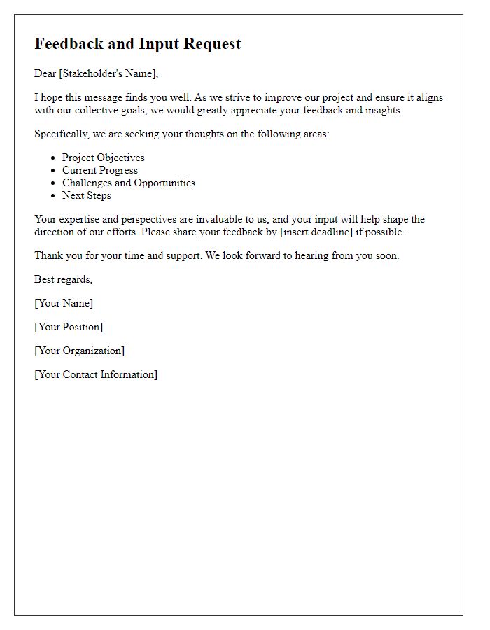 Letter template of feedback and input request for stakeholders