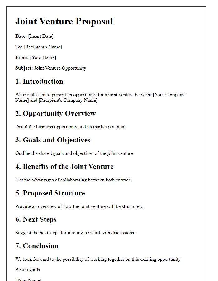 Letter template of joint venture opportunity outline