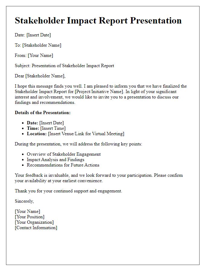 Letter template of stakeholder impact report presentation