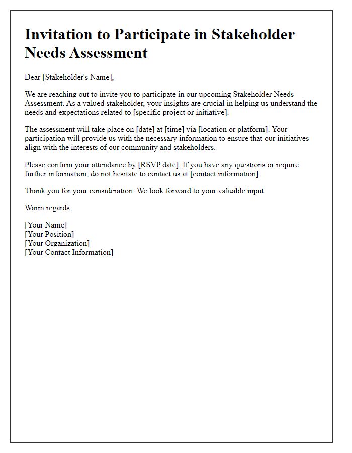 Letter template of stakeholder needs assessment invitation