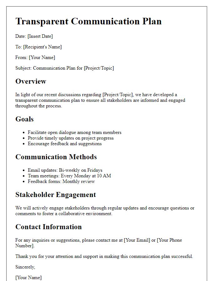 Letter template of transparent communication plan