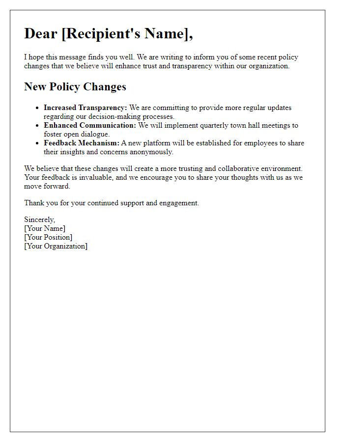 Letter template of trust-enhancing policy changes