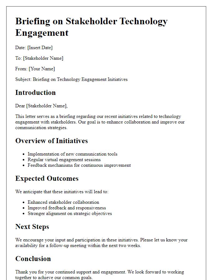 Letter template of briefing on stakeholder tech engagement