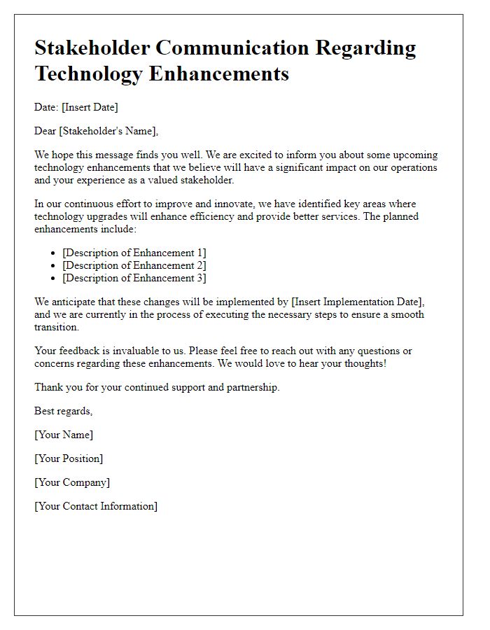 Letter template of stakeholder communication regarding tech enhancements