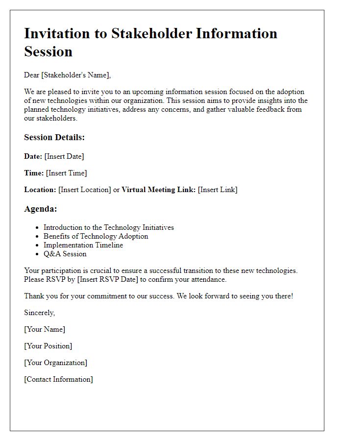 Letter template of stakeholder information session on technology adoption