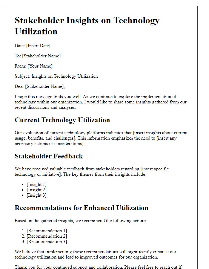 Letter template of stakeholder insights on technology utilization