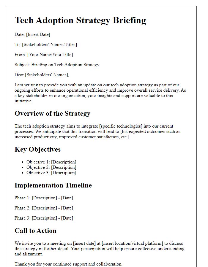 Letter template of tech adoption strategy briefing for stakeholders