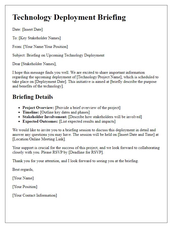 Letter template of technology deployment briefing for key stakeholders