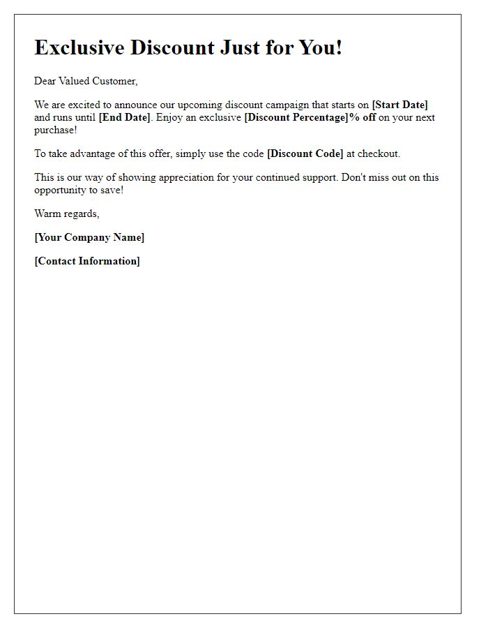 Letter template of discount campaign notification