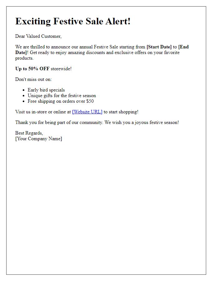 Letter template of festive sale notification