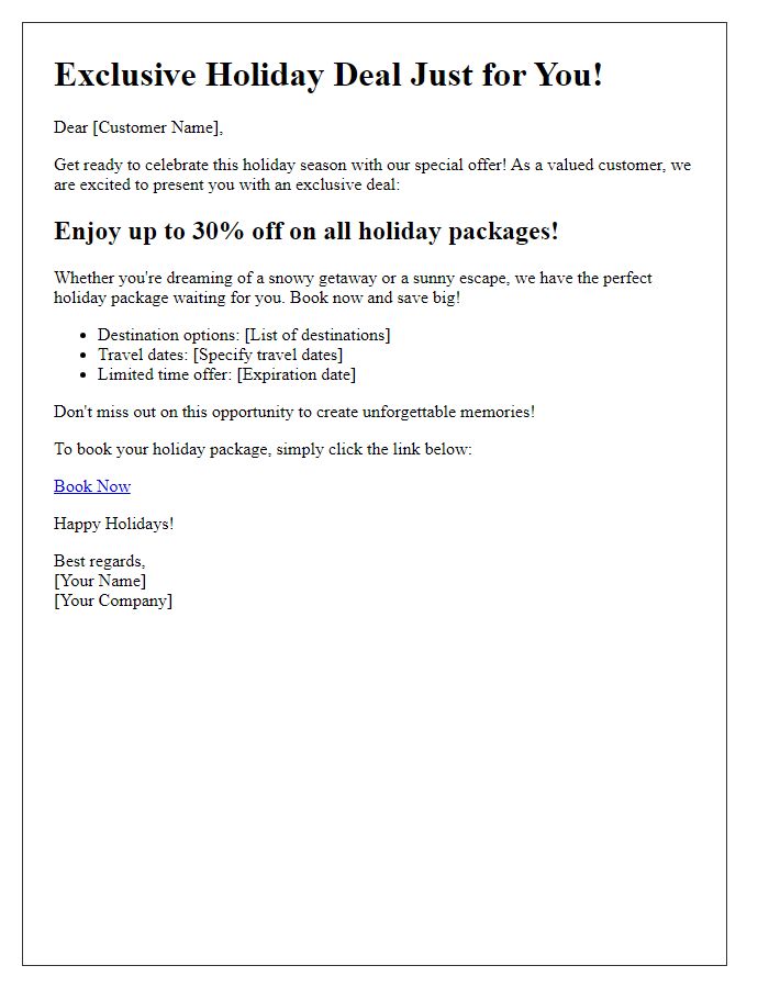 Letter template of holiday deal email