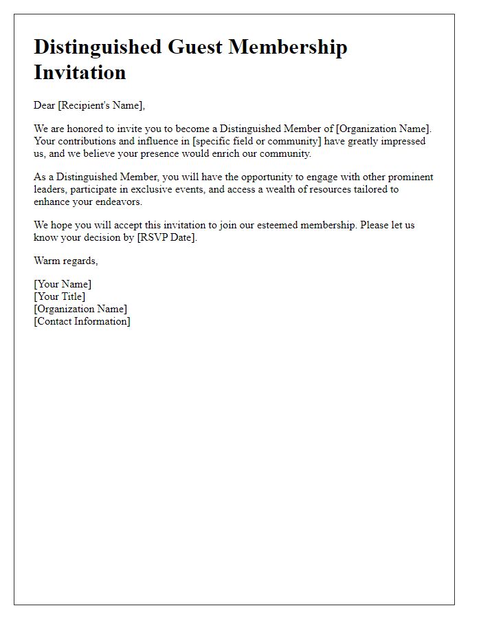 Letter template of Distinguished Guest Membership Invitation