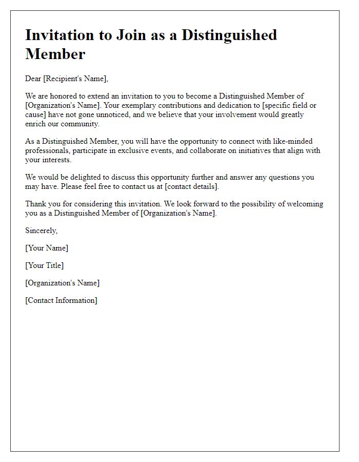 Letter template of Distinguished Member Invitation