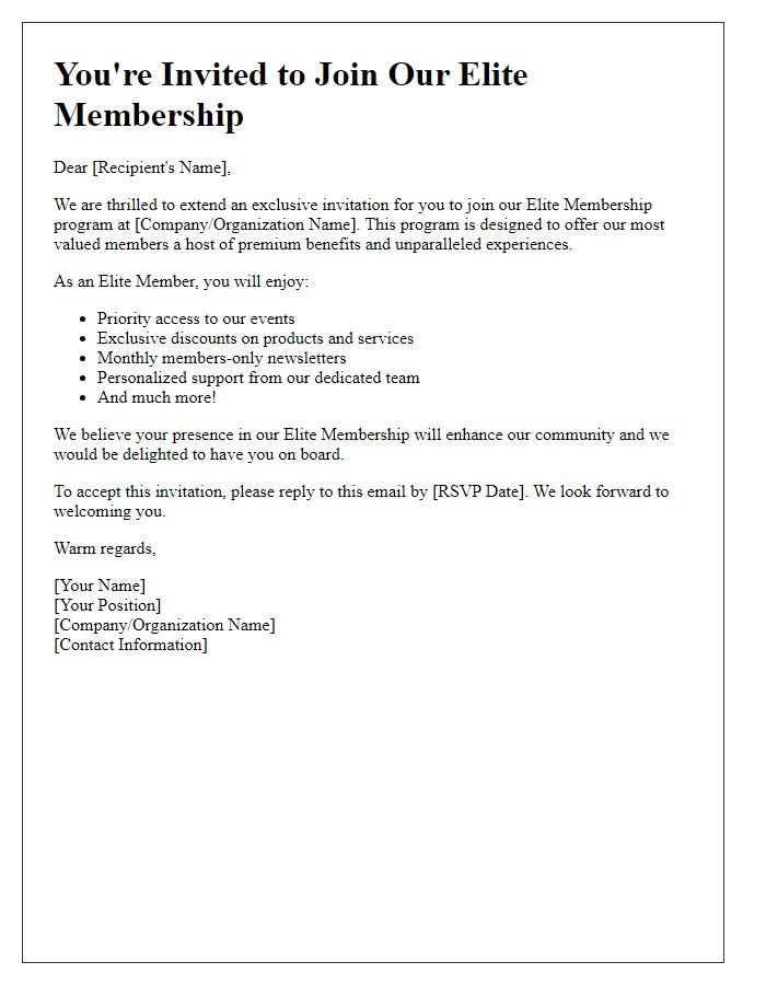 Letter template of Elite Membership Invitation