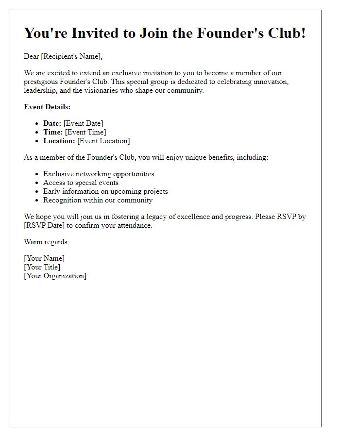 Letter template of Founders Club Invitation