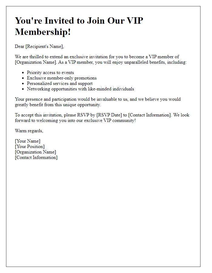 Letter template of VIP Member Invitation