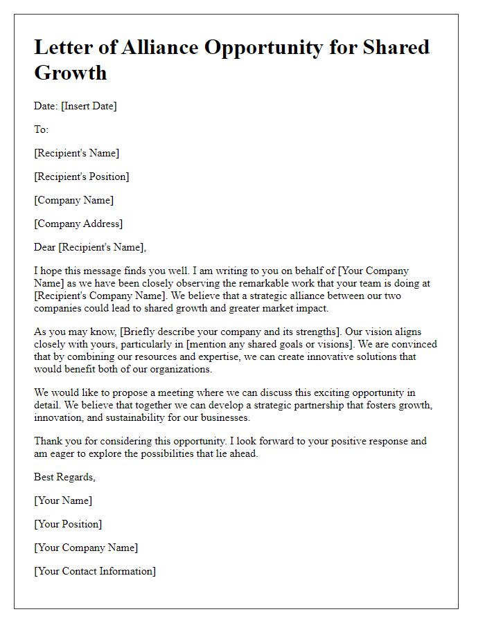 Letter template of alliance opportunity for shared growth