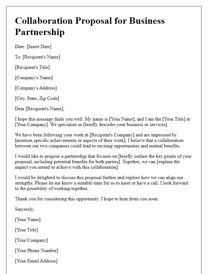 Letter template of collaboration proposal for business partnership