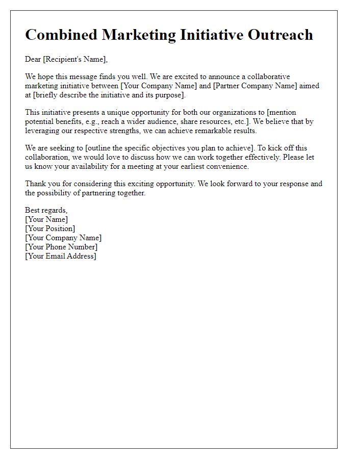 Letter template of combined marketing initiative outreach