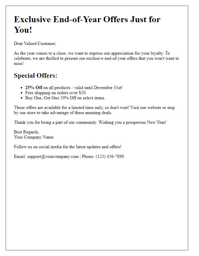 Letter template of exclusive end-of-year offers mailing