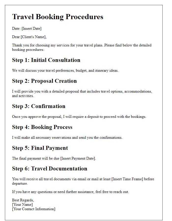 Letter template of freelance travel booking procedures