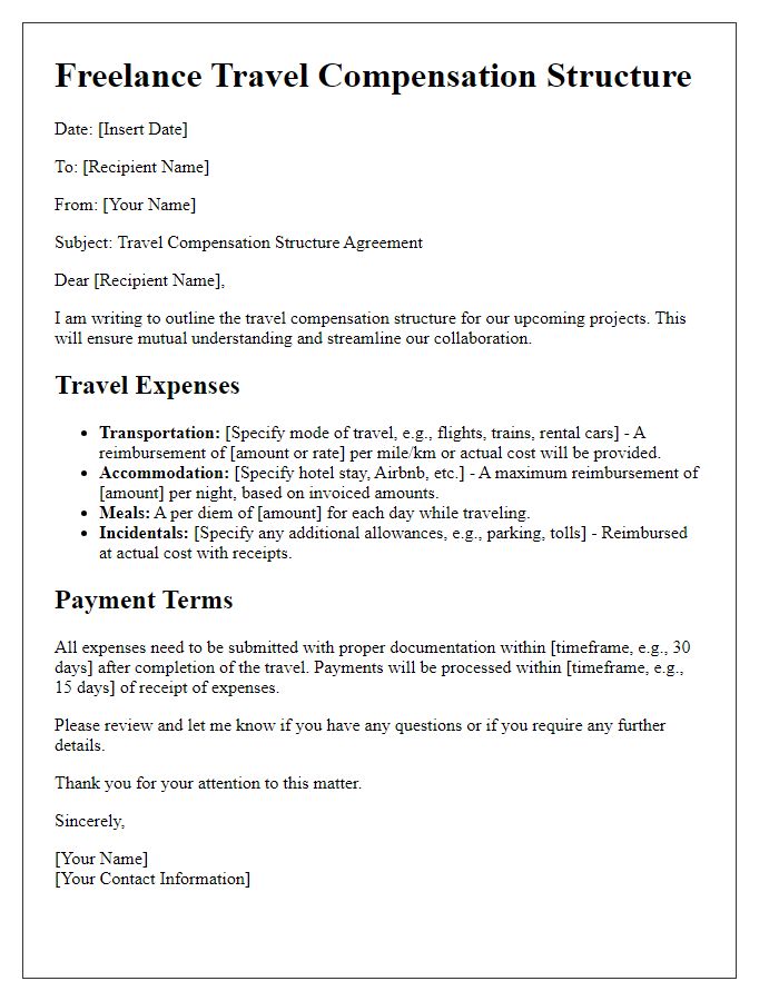 Letter template of freelance travel compensation structure