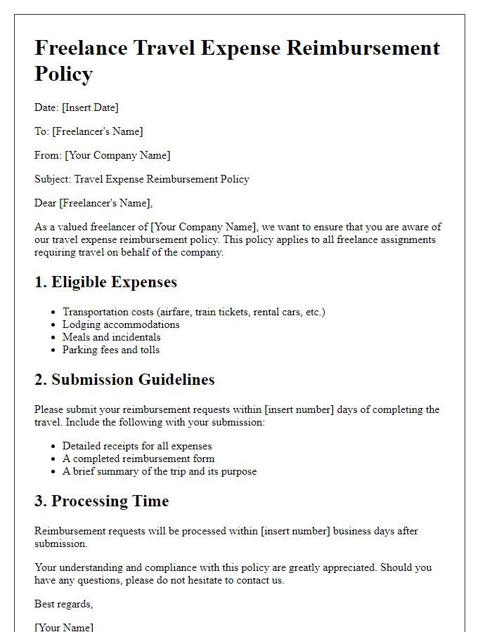 Letter template of freelance travel expense reimbursement policy