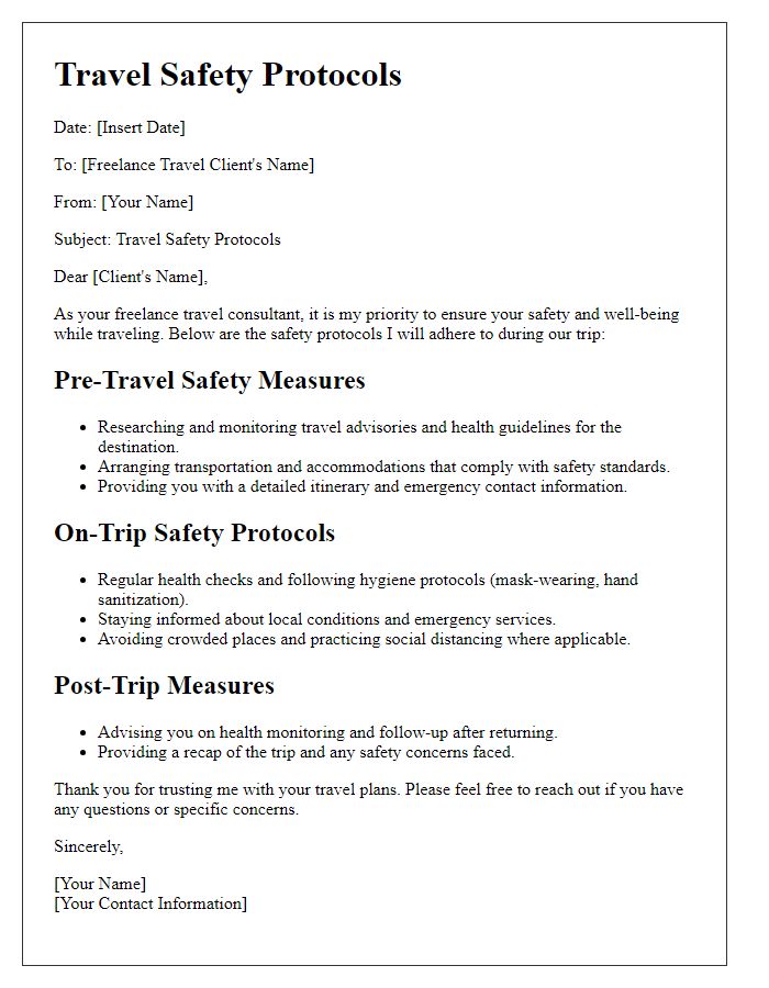 Letter template of freelance travel safety protocols