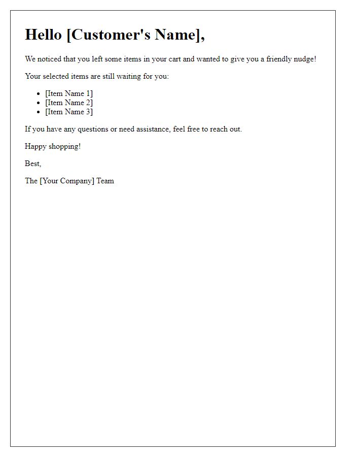 Letter template of friendly nudge for incomplete purchases.