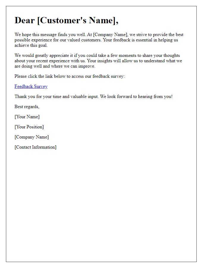 Letter template of a customer experience feedback inquiry.