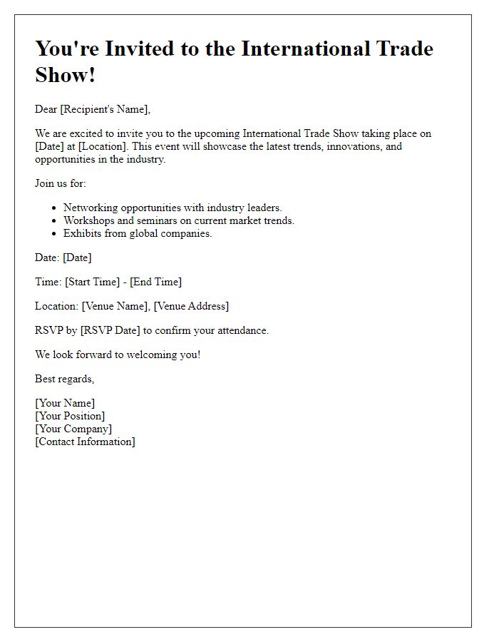 Letter template of international trade show invitation