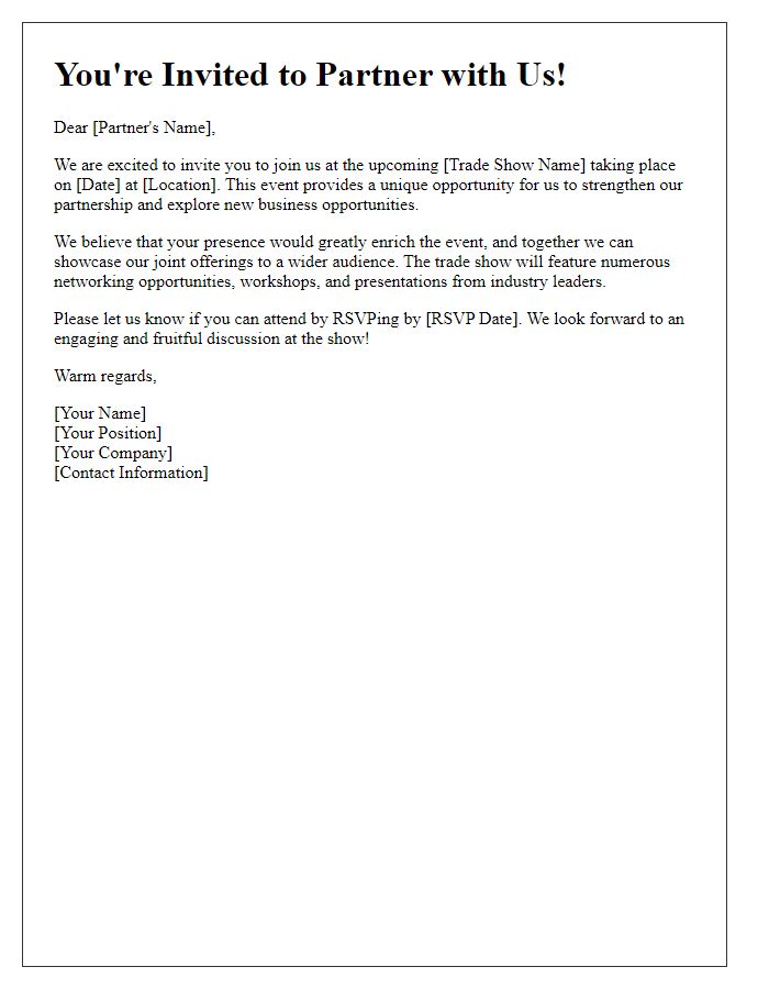 Letter template of partnership trade show invitation