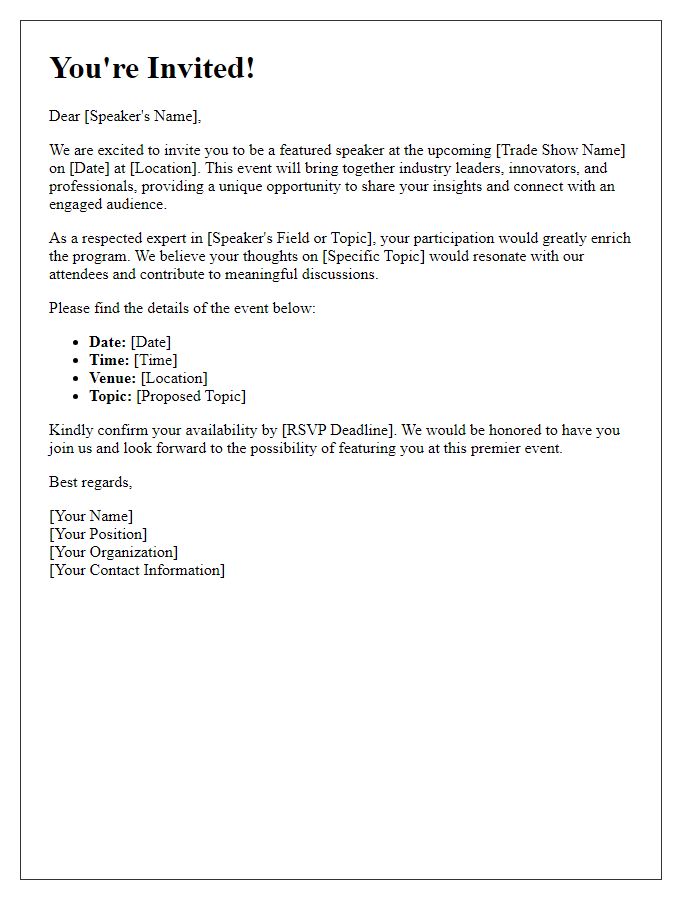 Letter template of speaker trade show invitation