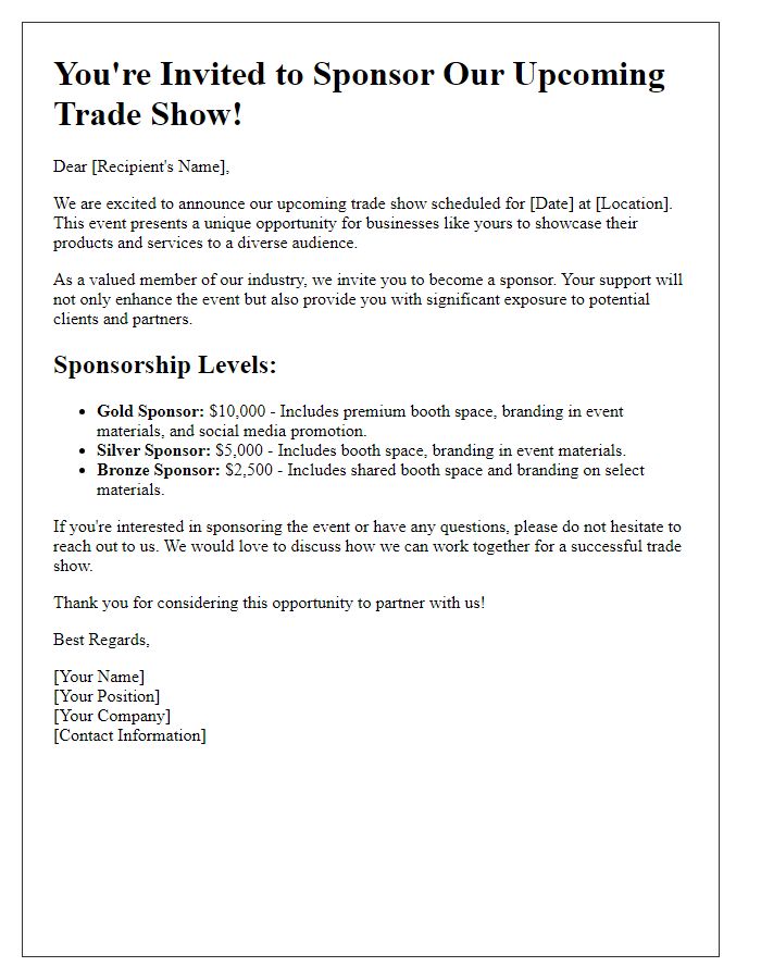 Letter template of sponsorship trade show invitation