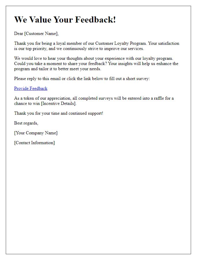 Letter template of customer loyalty program feedback request