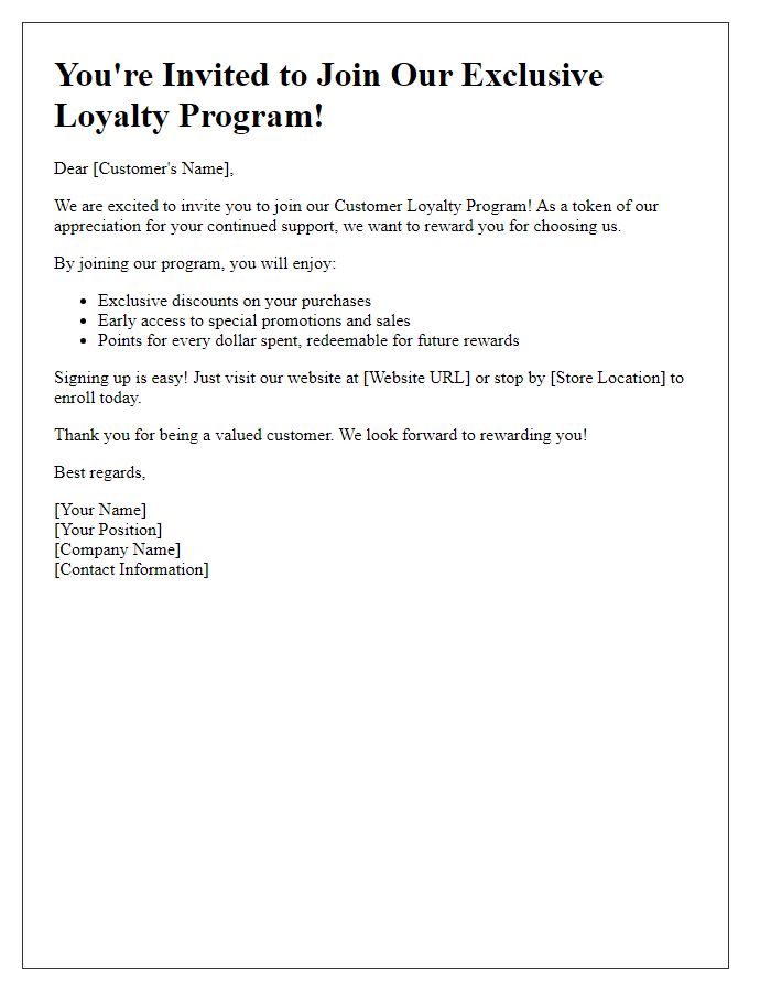 Letter template of customer loyalty program invitation