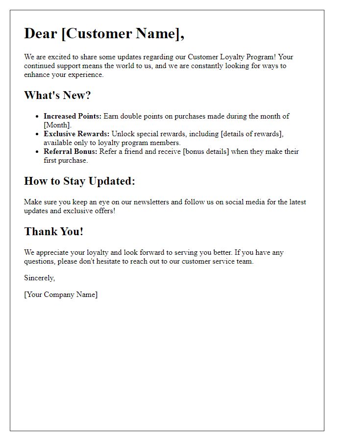 Letter template of customer loyalty program updates