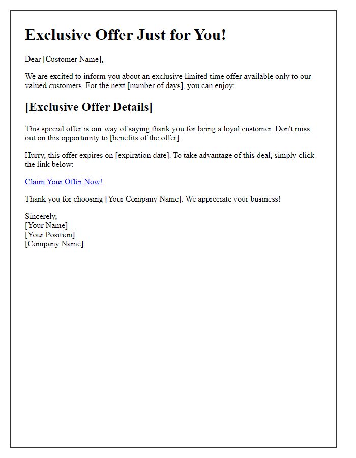 Letter template of exclusive limited time offer notification