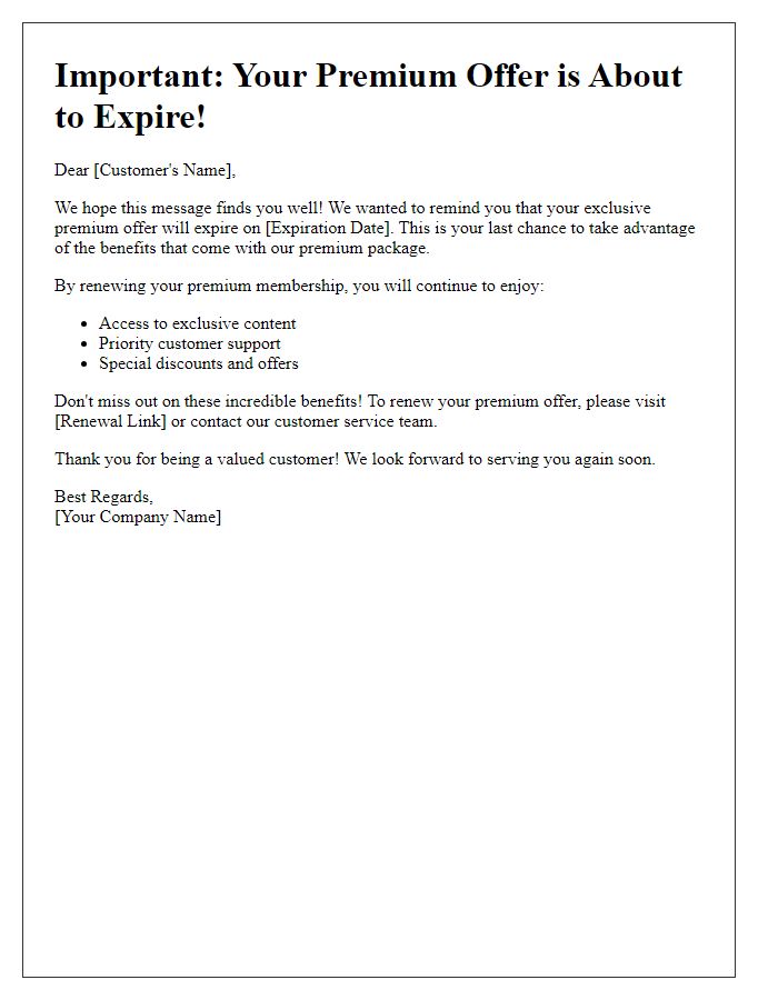 Letter template of premium offer expiration warning