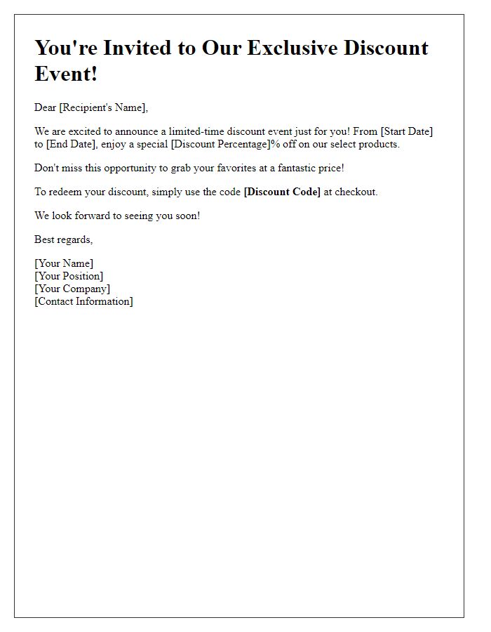 Letter template of short-term discount invitation