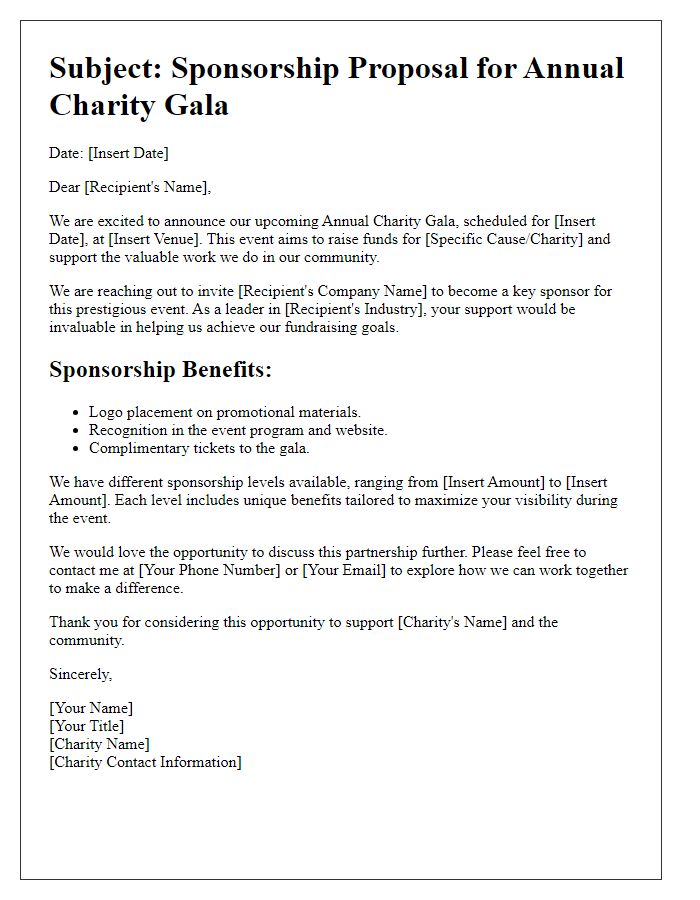 Letter template of sponsorship proposal for charity gala.