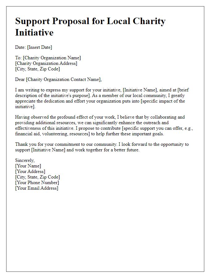 Letter template of support proposal for local charity initiative.