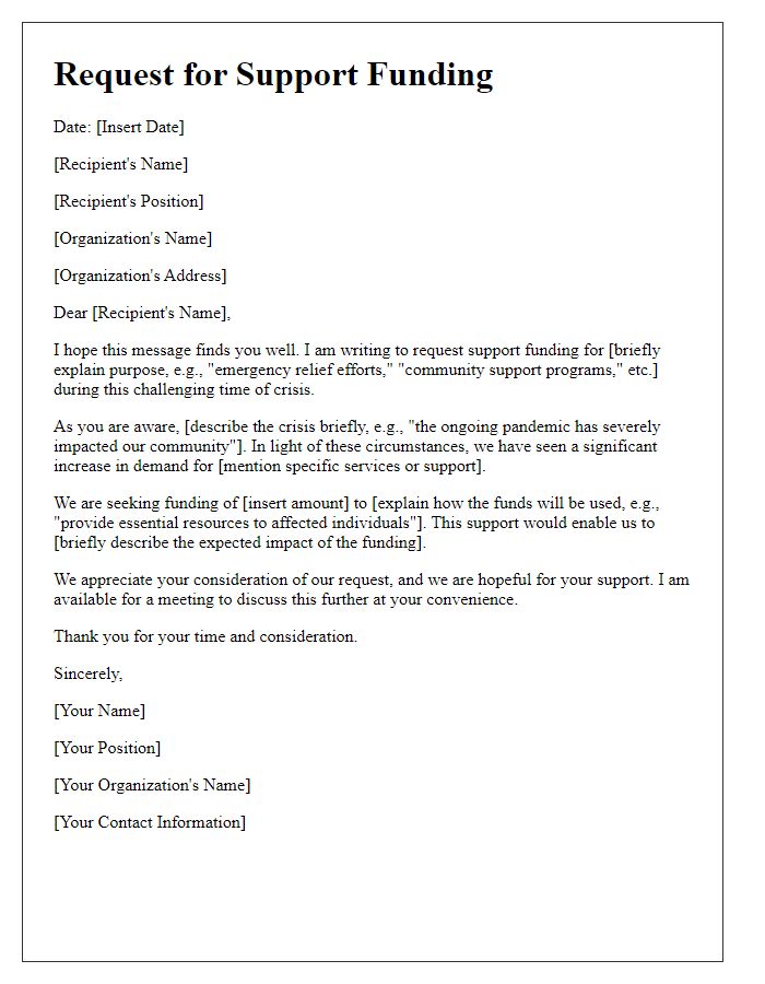 Letter template of request for support funding during crisis