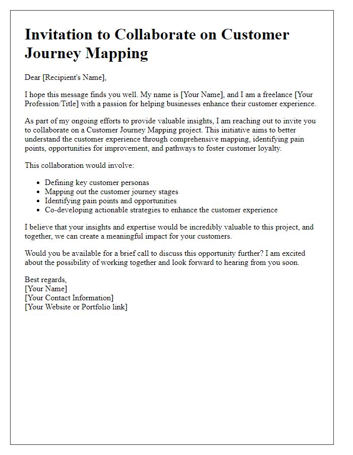 Letter template of freelance customer journey mapping collaboration invitation.