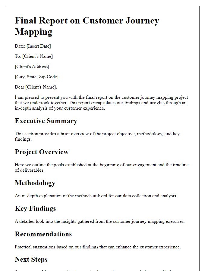 Letter template of freelance customer journey mapping final report.